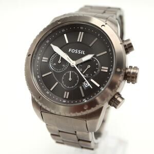 Fossil Gunmetal Gray Mens 48mm Chronograph Watch Stainless Steel w New Battery